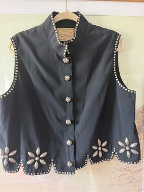 Double D Ranch Black Western Stud-Trimmed Vest - Large